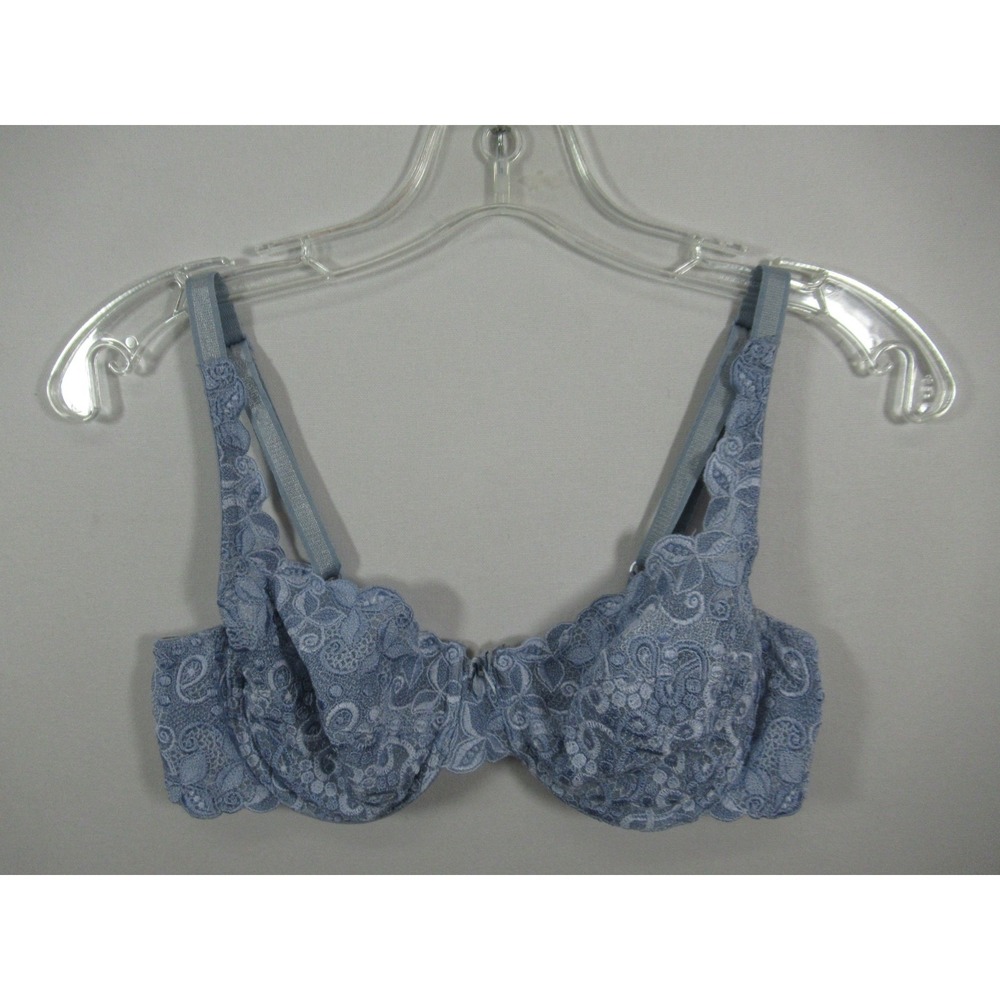 Vintage Bali Lace Desire Unlined Embroidered Bra 36C Blue Underwire 3602